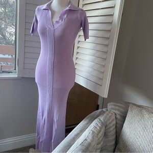 Light purple Birger Christensen short sleeve knit fitted midi-dress